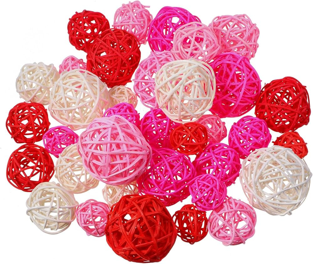 Patelai 36 Pcs Valentines Day Decorations Wicker Rattan Balls Decorative Balls for Vase Centerpie... | Amazon (US)