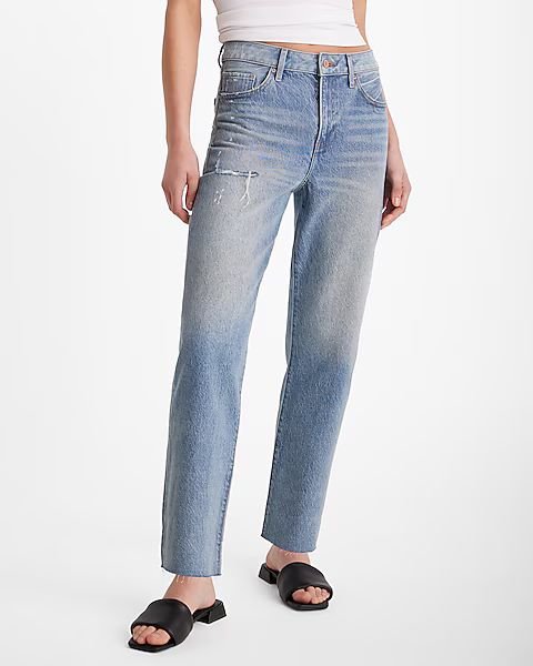 High Waisted Light Wash 50/50 Rigid Stretch Straight Ankle Jeans | Express