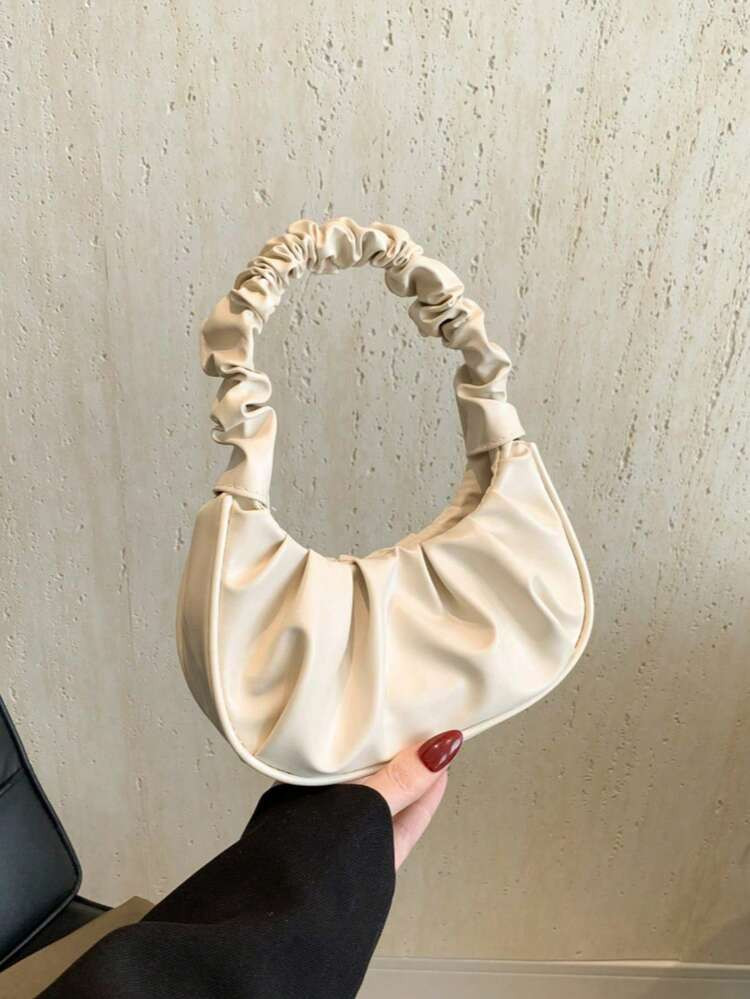 Mini Solid Color Pleated Handbag, Women Solid Color Cloud & Crescent Shaped Bag | SHEIN