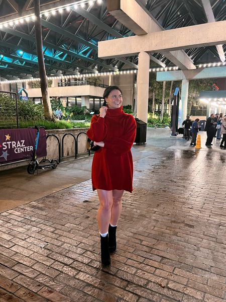 red sweater dress, turtleneck sweater dress, black boots

#LTKstyletip #LTKshoecrush #LTKsalealert