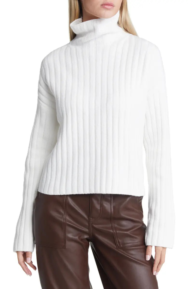 Open Edit Women's Cotton Blend Rib Turtleneck Sweater | Nordstrom | Nordstrom