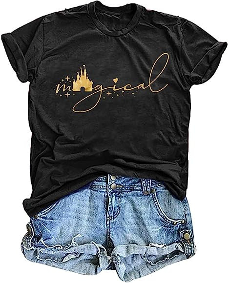 Magical Shirt for Women Magic Kingdom Tshirt Family Vacation Tee Castle Graphic Short Sleeve Tops | Amazon (US)