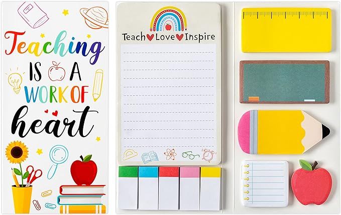 Xqumoi Teaching is A Work of Heart Sticky Notes Set 550 Sheets, Ruler Blackboard Pencil Apple Sha... | Amazon (US)