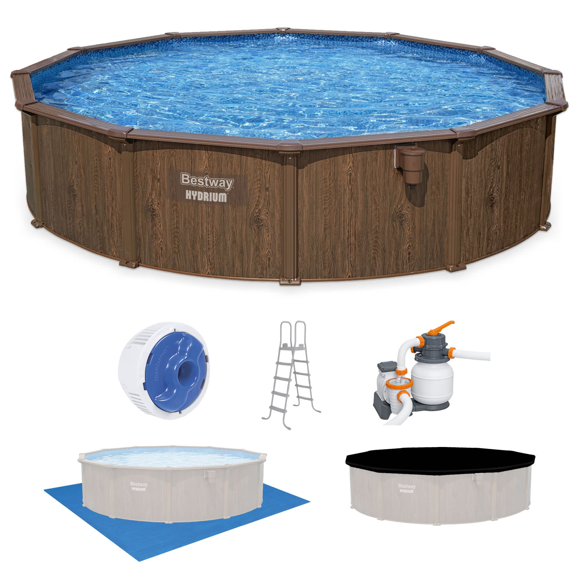 Bestway Bestway Hydrium 18 Feet x 52 inch Round Steel Wall Above Ground Swimming Pool Set Brown | 315639 | Lowe's