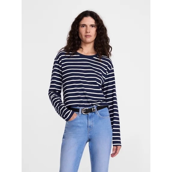 Scenario Women's Relaxed Slub Tee with Long Sleeves, Sizes XS-XXXL | Walmart (US)