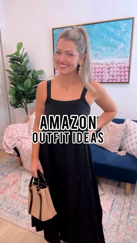 Amazon outfit ideas 🖤🤍 sizing: small black dress and jumpsuit (true to size).. XS white and black floral dress. I sized down. // details: the first dress has adjustable straps so you can adjust the length based on your height! Which is so awesome. Its buttons in the back. The dress is not stretchy but it’s oversized and flowy. // the jumpsuit is super super stretchy! Very comfy. Makes a great everyday outfit or travel outfit through many seasons! Would be cute with a denim jacket and sneakers too. // the b&w floral dress is so stunning! Would he gorgeous for vacation, Mother’s Day, etc.! It has a zipper at the bust. Stretchy waist. Lined! And a flowy bottom portion. // 

Spring break outfits
Easter outfit
Easter dress
Mother’s Day dress 
Outfit ideas
Vacation style
Travel outfit 
