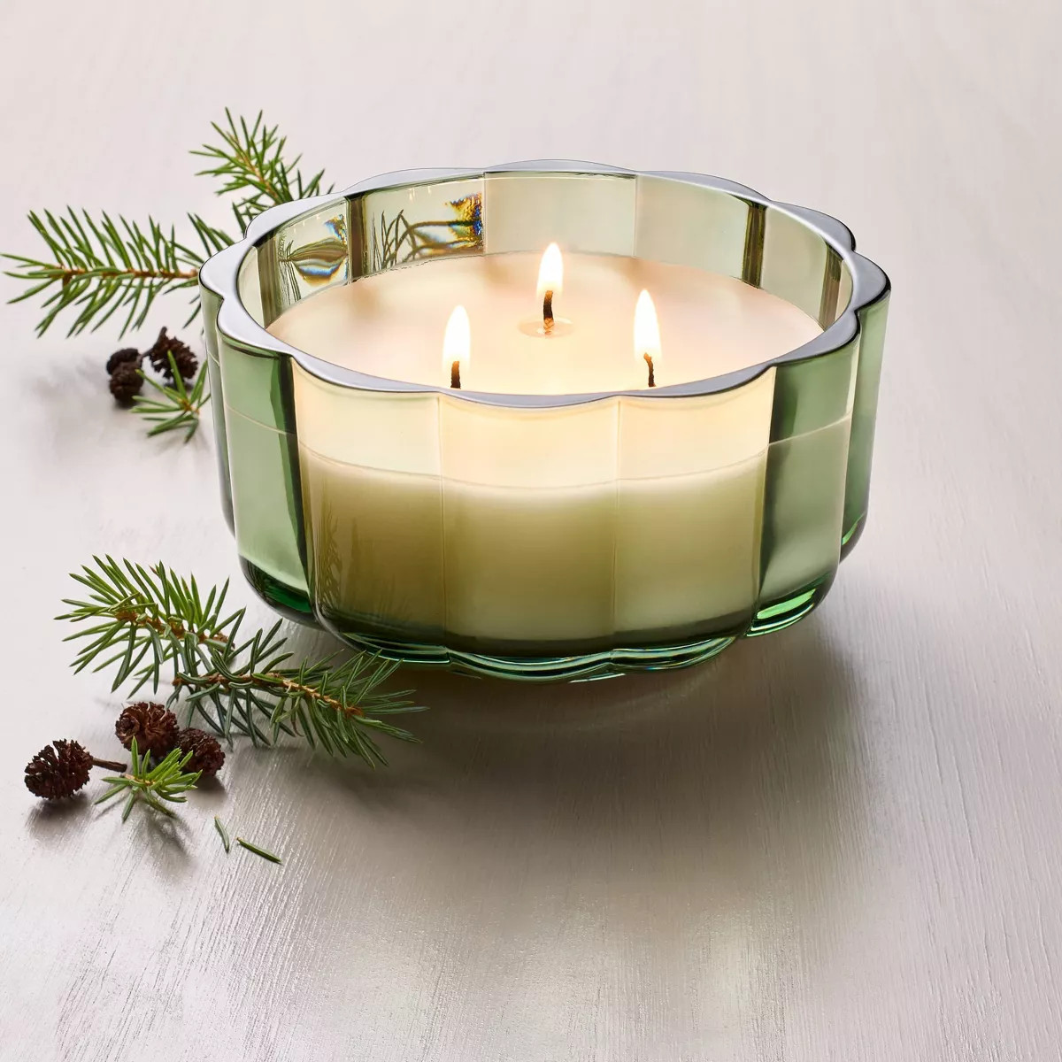 Scalloped Glass Fireside Spruce Christmas Jar Candle Green - Hearth & Hand™ with Magnolia | Target