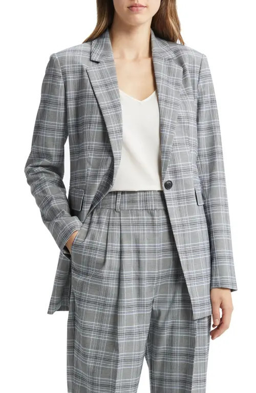 Nordstrom Glen Plaid One-Button Blazer in Black- Teal Check at Nordstrom, Size Small | Nordstrom