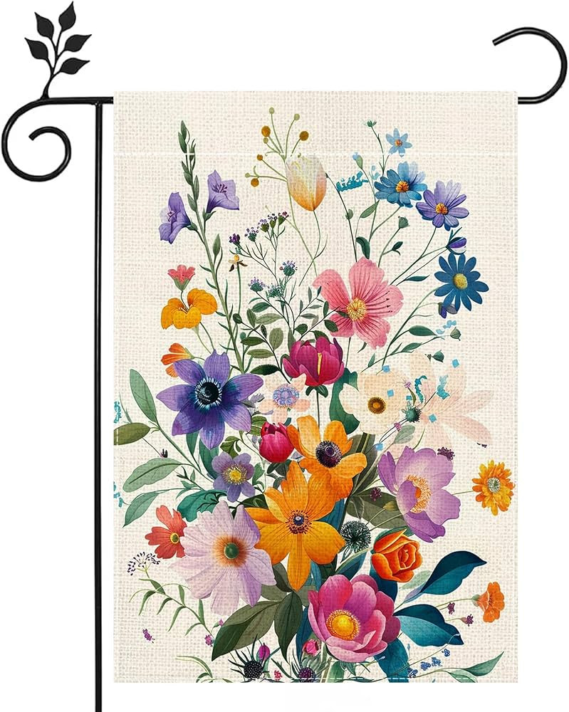 Spring Summer Colorful Floral Garden Flag for Outside 12x18 Inch Double Sided Burlap Outdoor Yard... | Amazon (US)