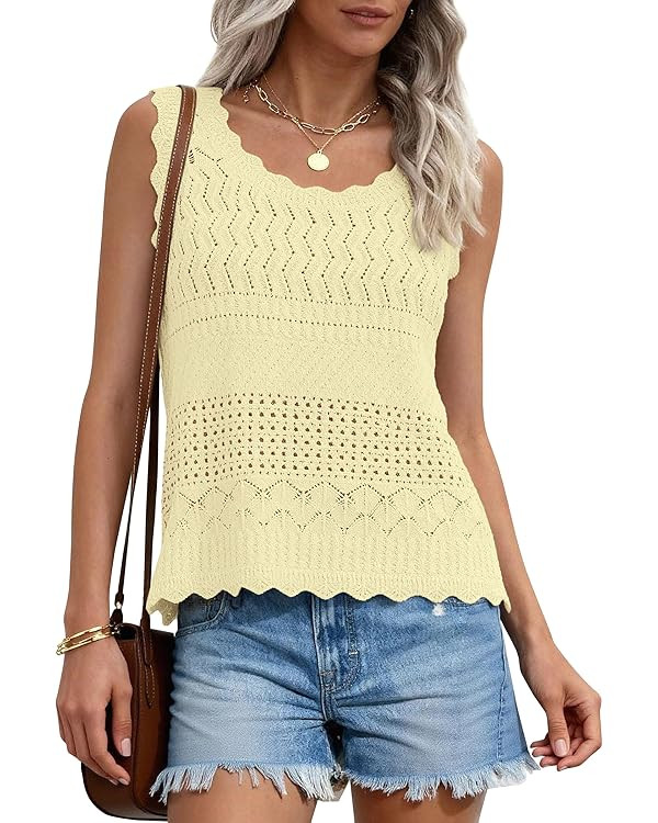PRETTYGARDEN Womens Crochet Tank Tops 2026 Summer Spring Boho Sleeveless Cute Knit Sweater Vest T... | Amazon (US)