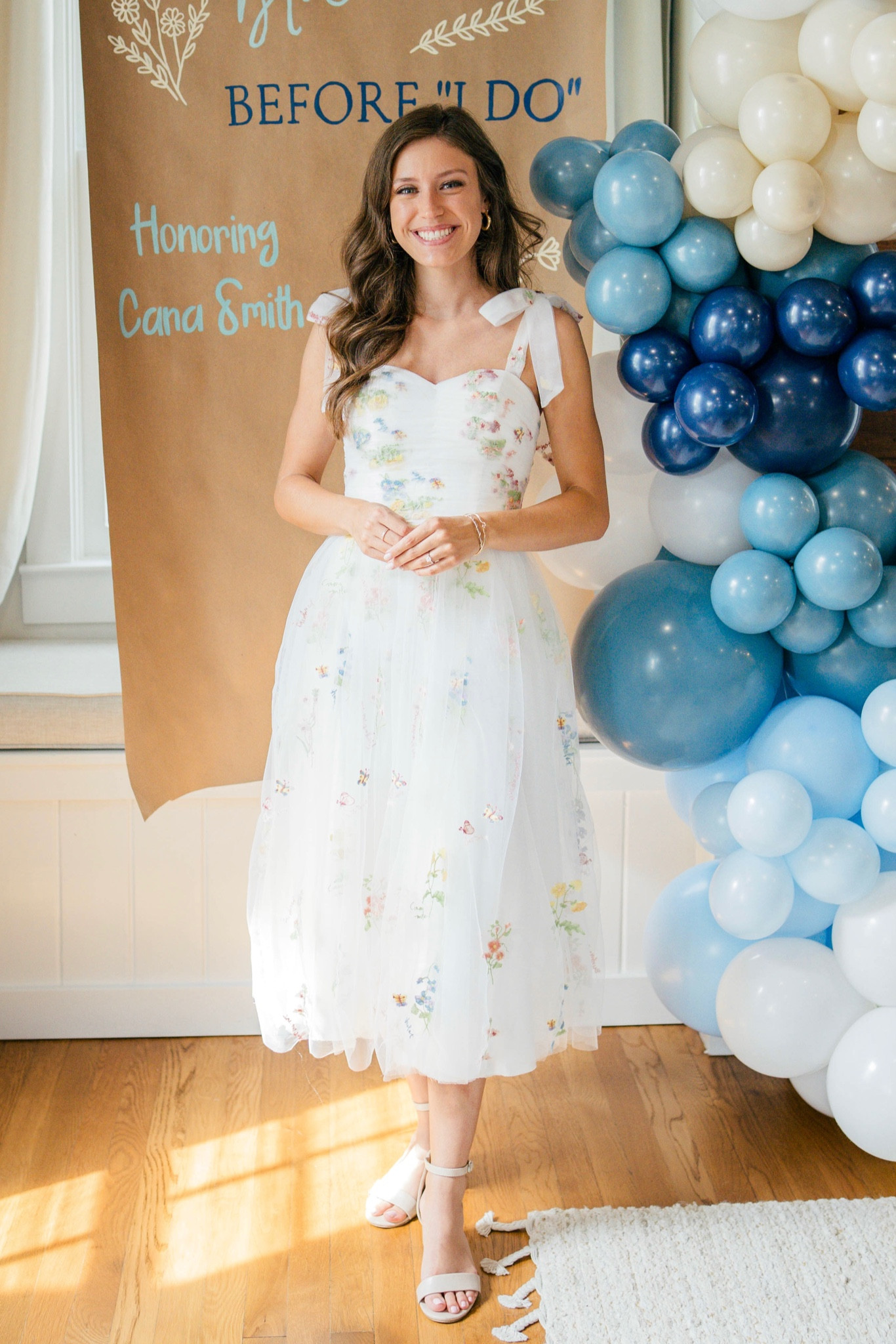 Perfect wedding shower (or bridal tea) dress!!!💍 Honestly, we cut this dress into a midi where the ruffle was to make it less formal haha. Pictured in a size 0, it also has a corset back to make tighter.🩵

#LTKwedding #LTKSeasonal #LTKstyletip