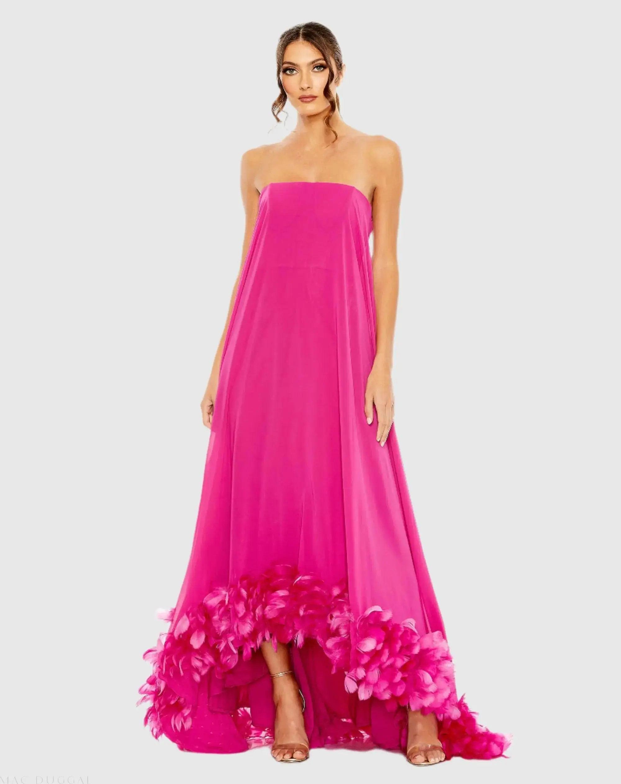 Pink Strapless Flare Feather Hem Gown - Mac Duggal | Mac Duggal