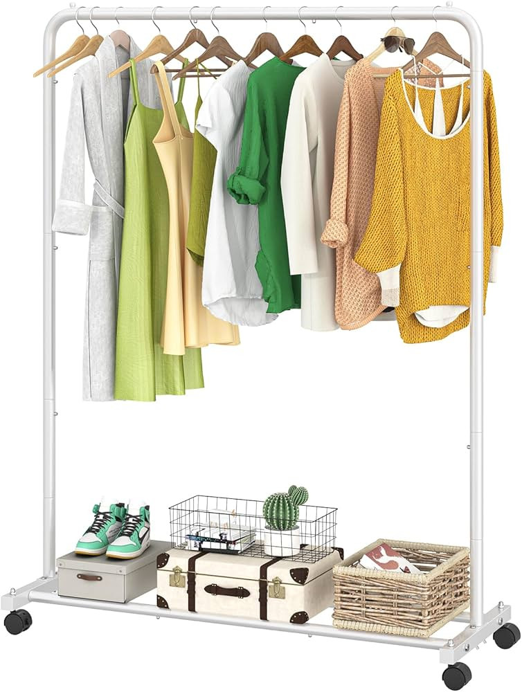 Simple Trending Standard Clothes Clothing Garment Rack with Storage Shelves, Rolling Clothes Orga... | Amazon (US)
