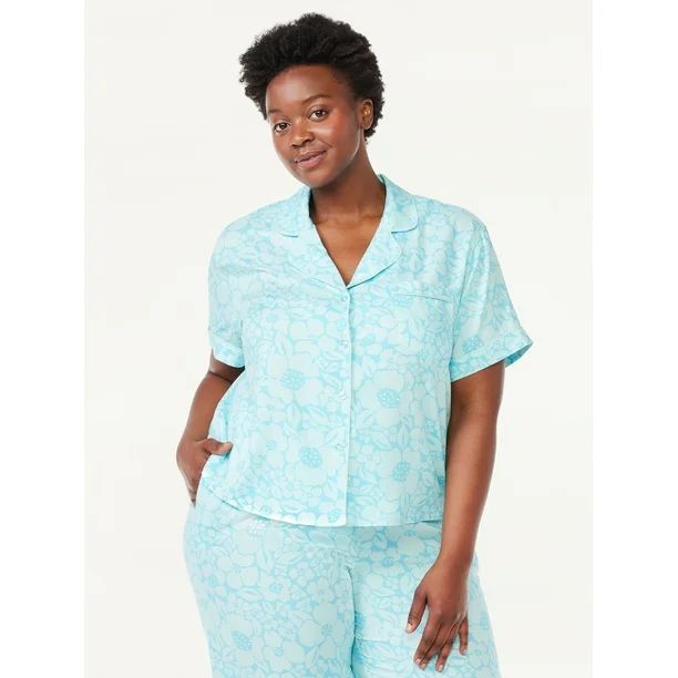Joyspun Women's Woven Notch Collar Pajama Top, Sizes S to 3X | Walmart (US)