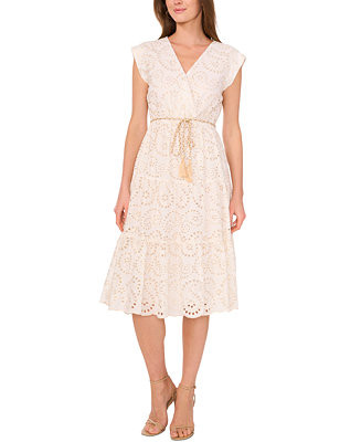 Vince Camuto Women's Embroidered Eyelet Tiered Midi Dress - Macy's | Macy's