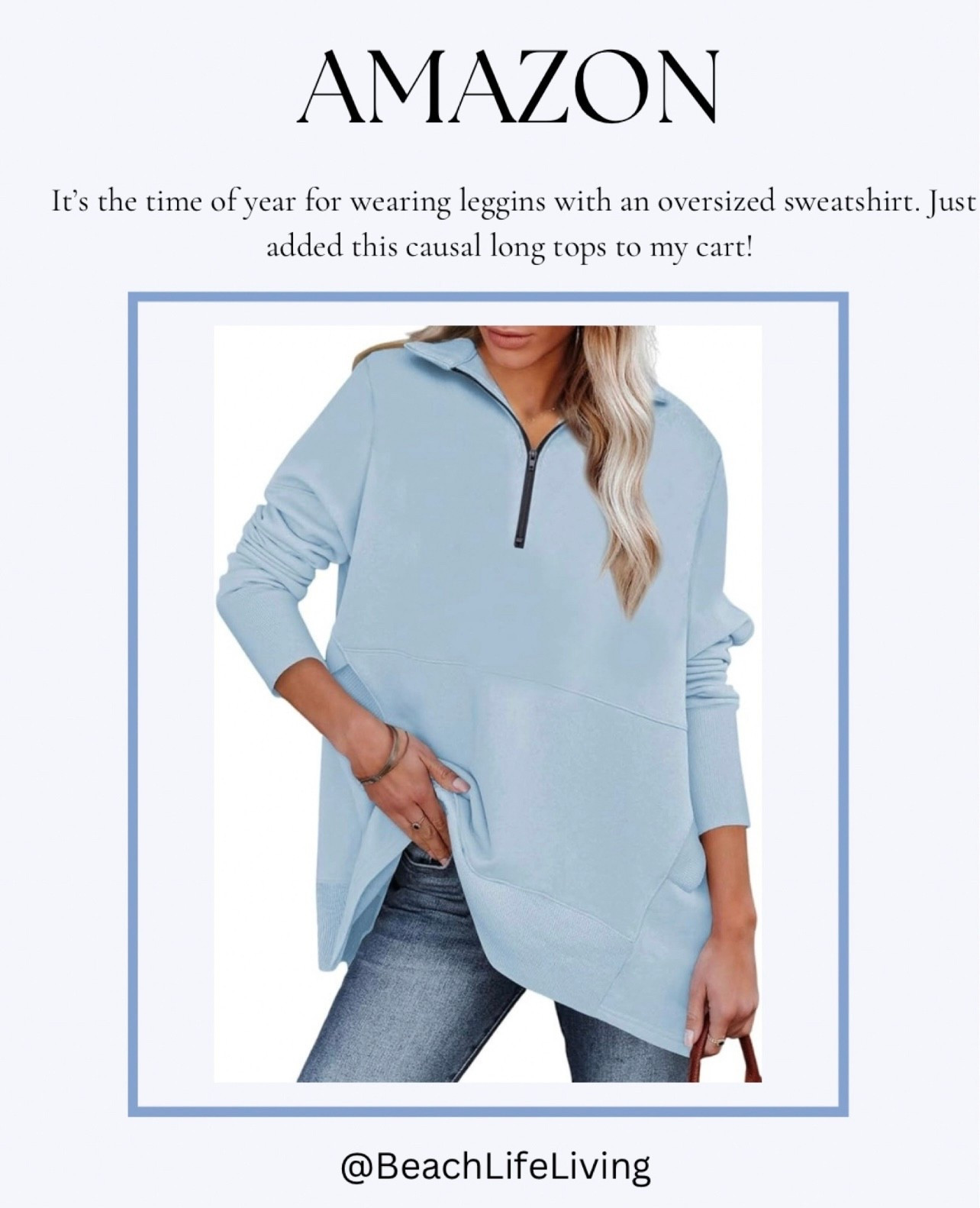 Women’s oversized 3/4 zip sweatshirt 
Long sleeved blue color 
 

#LTKActive #LTKSaleAlert #LTKMidsize