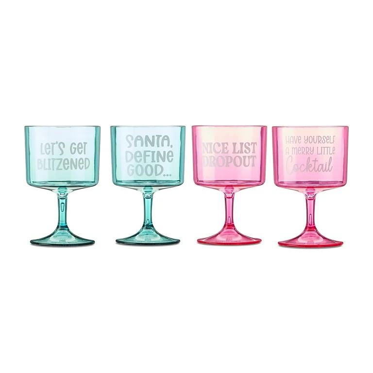Plastic Goblet Gift Set, Pink and Teal, 4.6 fl oz, 4 Count, by Holiday Time | Walmart (US)
