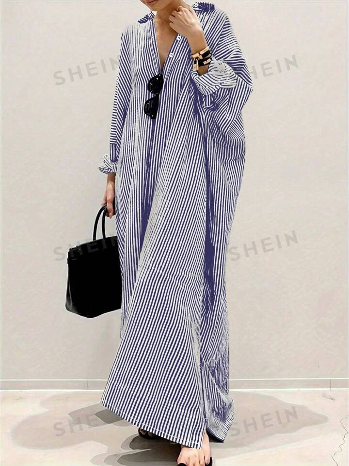 $11.32     
    $14.89
   
  -24%
       SHEIN Clasi Women Stripe Front Button Batwing Sleeve Lon... | SHEIN