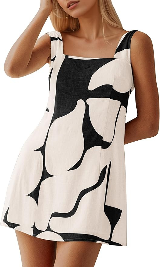MISSACTIVER Women Sleeveless Mini Dress Print Backless Square Neck Tank Dress Boho Vacation Sundr... | Amazon (US)