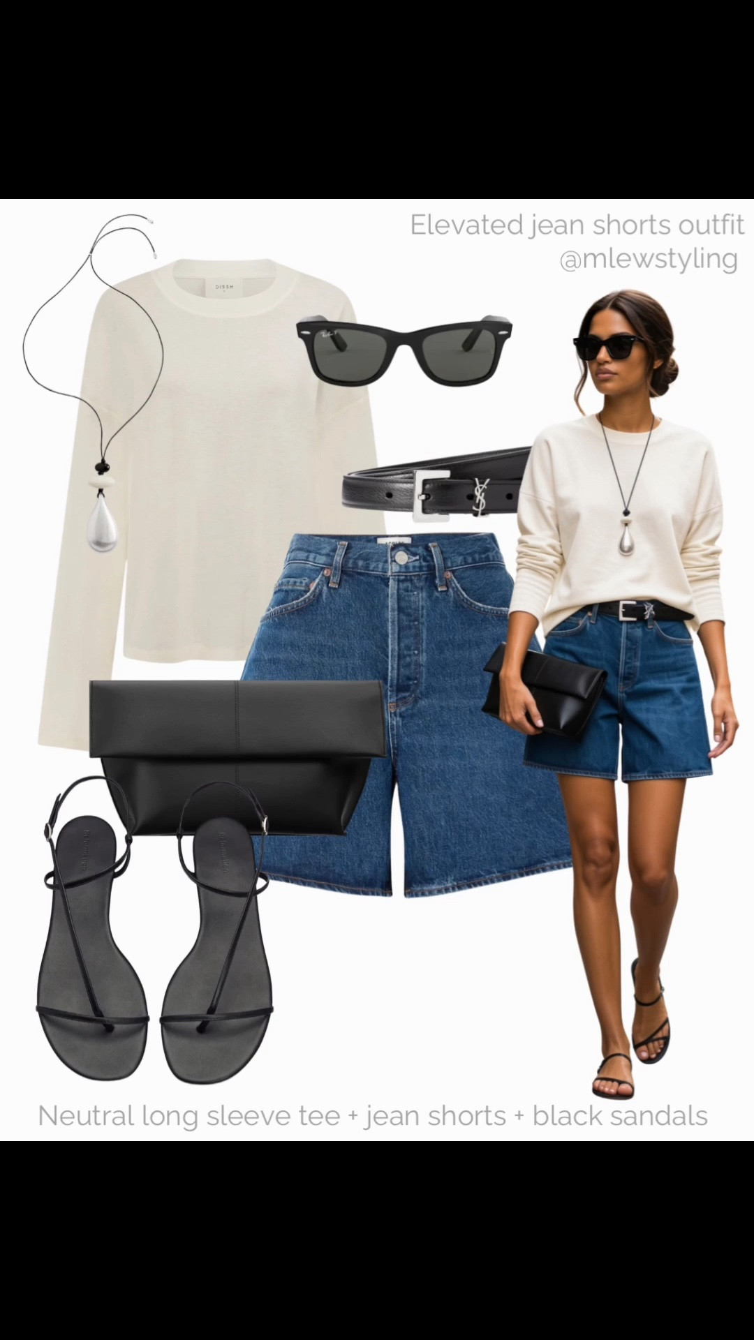 Elevated jean shorts outfit ✨

Tags: summer to fall transitional outfit, agolde denim shorts, reformation sandals, DISSH long sleeve tee, ysl belt, freja nyc clutch bag, pendant necklace, ray-ban sunglasses, neutral outfit formulas

#LTKfall #LTKshoes #LTKbag