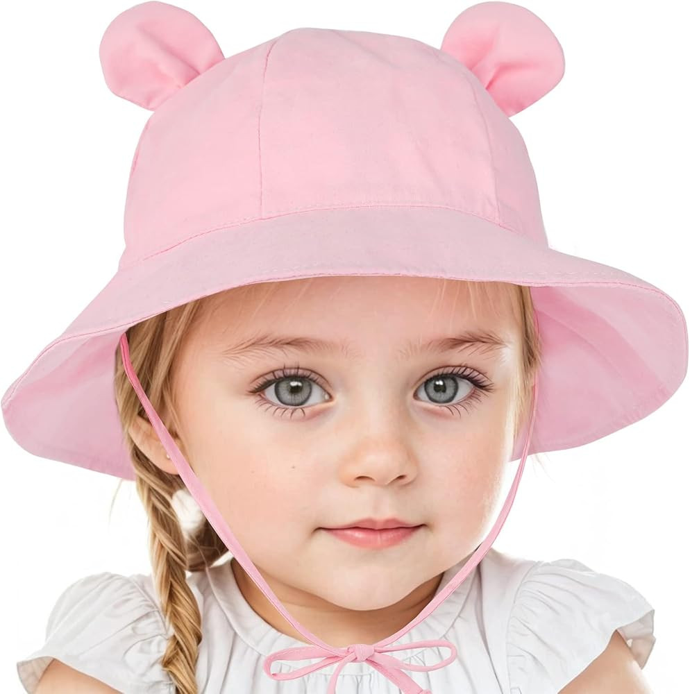 Zando Wide Brim Baby Sun Hats - Sun Protection Baby Bucket Hats with Bear Ears Pink S | Amazon (US)
