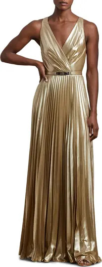 Pleated Metallic Chiffon Gown | Nordstrom