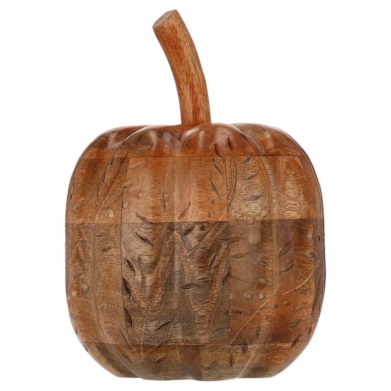 Wood Carved Tall Pumpkin Tabletop Decoration, Brown, 8.75", Fall by Way To Celebrate | Walmart (US)