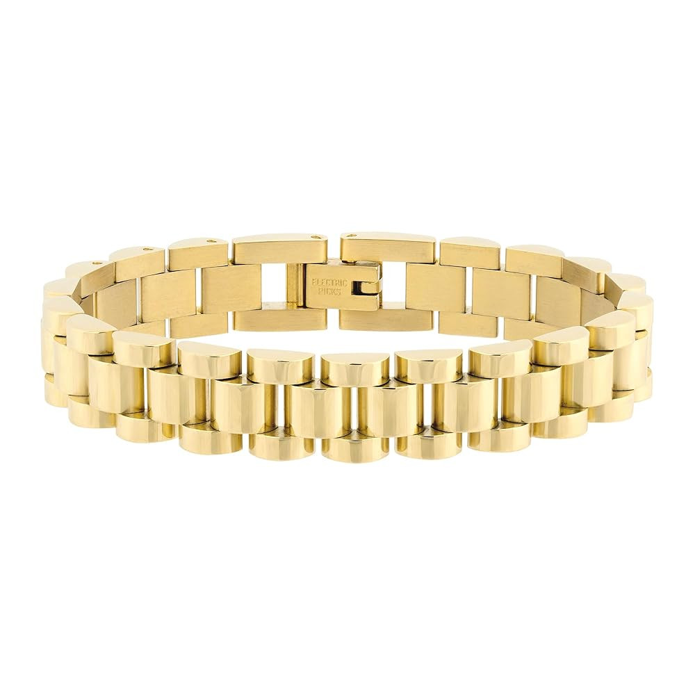 Electric Picks Jewelry 14kt Gold Plated or Stainless Steel Bracelet, 10mm Wide, 6.5" or 7" Length | Amazon (US)