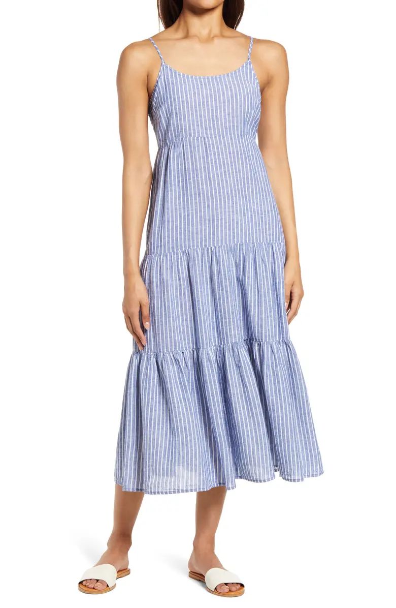 Lana Stripe Linen & Cotton Tiered Midi Sundress | Nordstrom