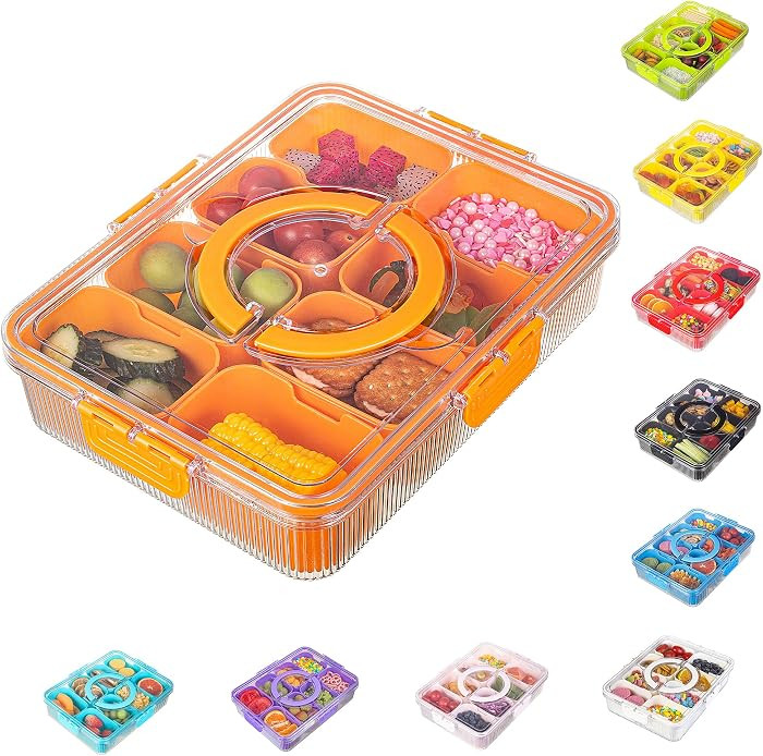 Patent Divided Serving Tray with Lid & Handle - Snackle Box Organizer for Charcuterie, Sandwiches... | Amazon (US)