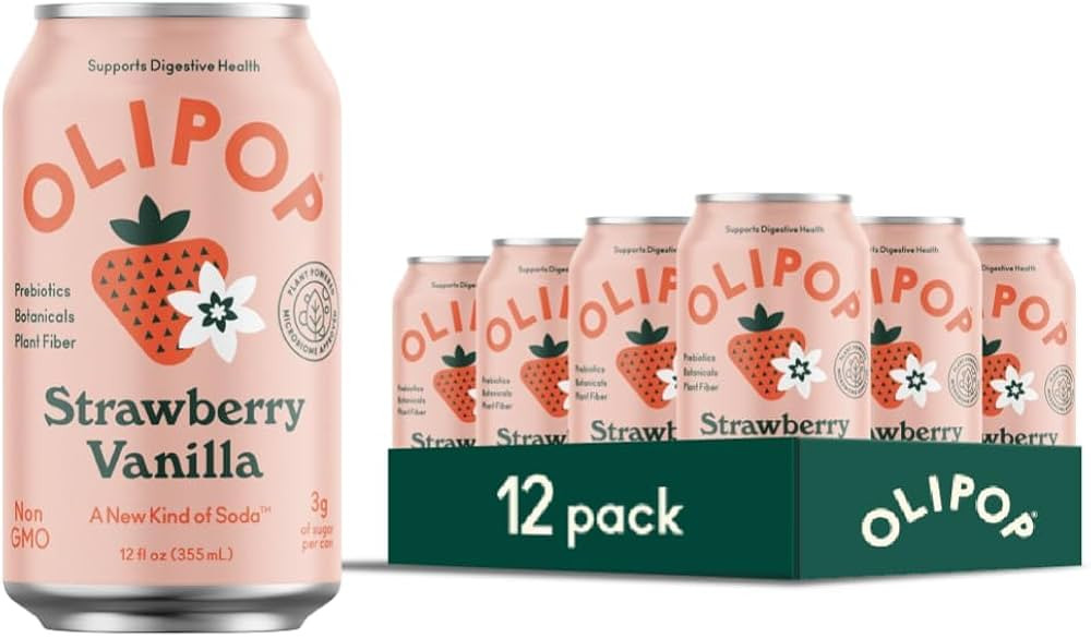 OLIPOP Prebiotic Soda Pop, Strawberry Vanilla, A New Kind of Soda Packed with Prebiotics, Fiber, ... | Amazon (US)