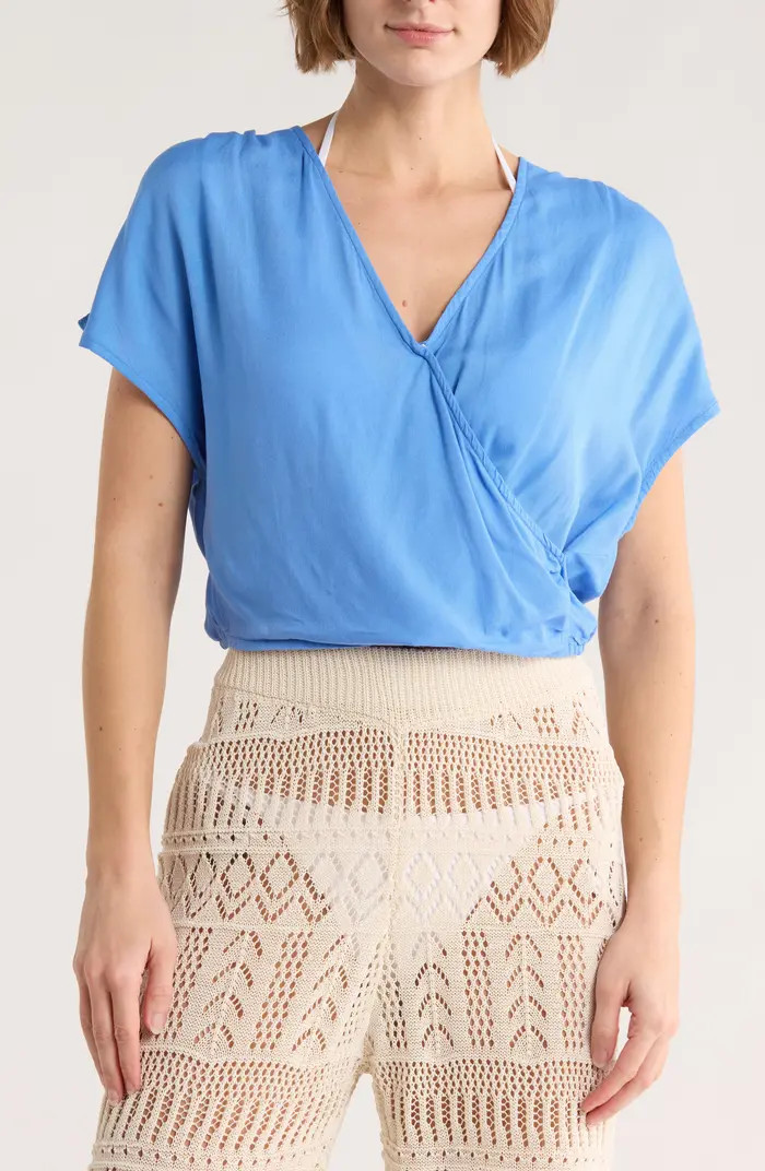 Short Sleeve Faux Wrap Cover-Up Crop Top | Nordstrom Rack