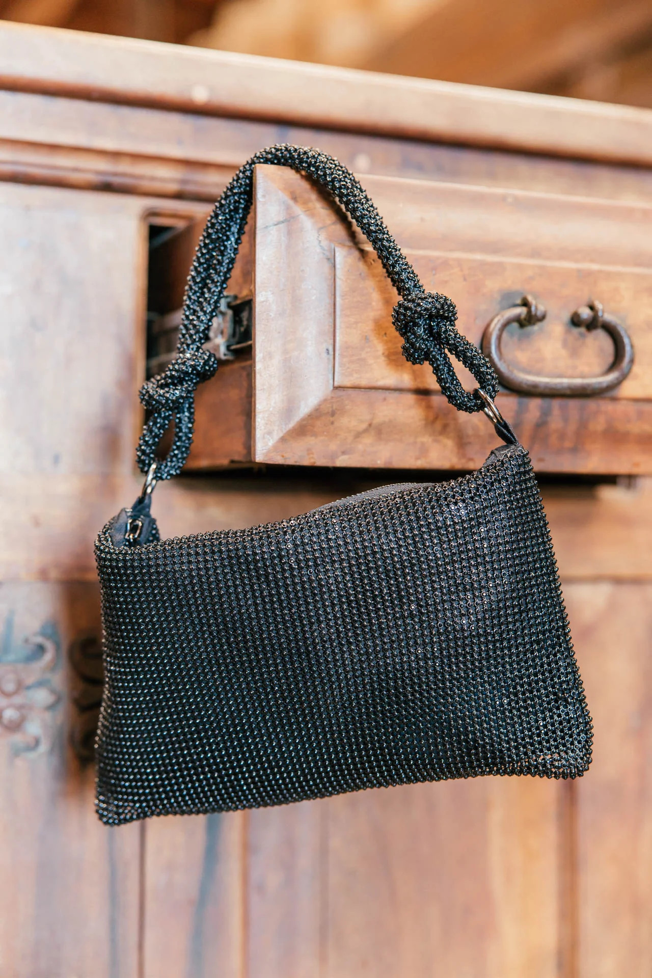 NEW!! Crystal Knotted Bag in Black | Glitzy Bella