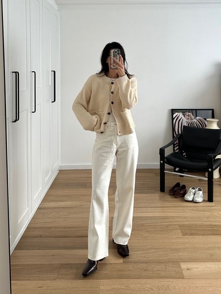 Cute little neutral cream autumn outfit idea. LOVE these jeans - wearing them in size NZ8. Top is size S, knit I sized up to M, and boots are my usual EU40

#LTKeurope #LTKaustralia