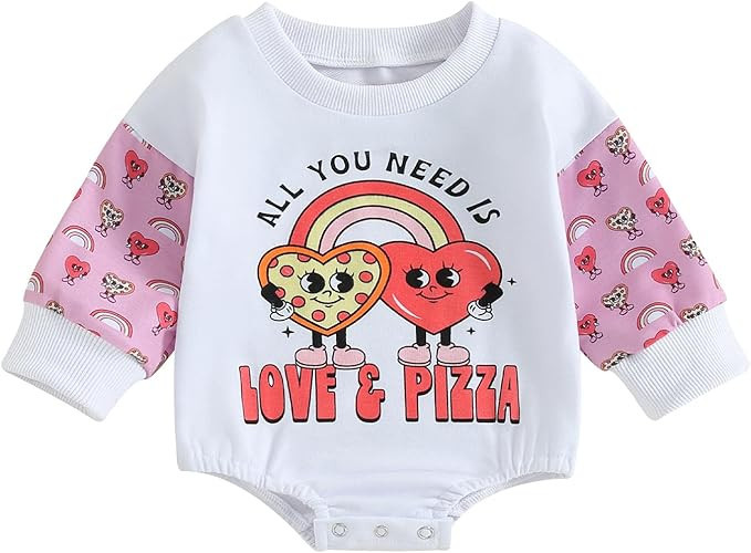 Scloutarry Baby Girls Valentines Outfits Long Sleeve All You Need Is Love Pizza Heart Sweatshirt ... | Amazon (US)