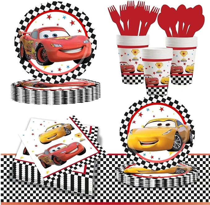 Cars Birthday Decorations for Boys, 71-Pcs Race Car Birthday Party Decorations with Forks, Spoons... | Amazon (US)