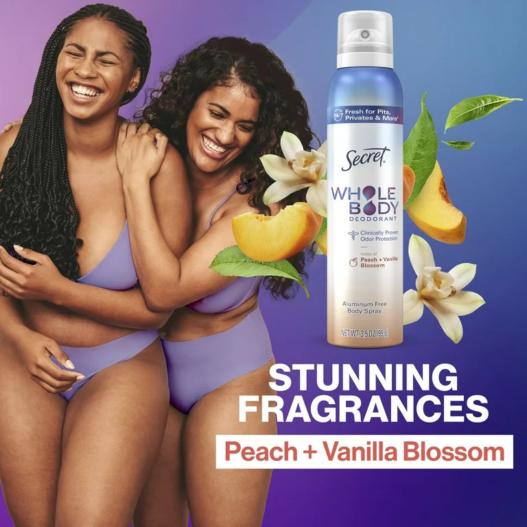 Secret Whole Body Deodorant for Women, Peach & Vanilla Scent, Aluminum Free Deodorant Spray, 72 H... | Walmart (US)