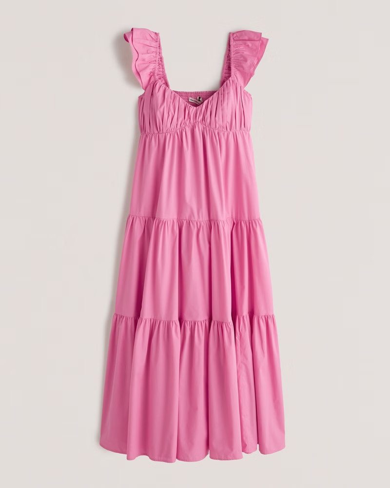 Ruffle Sleeve Poplin Midaxi Dress | Abercrombie & Fitch (US)
