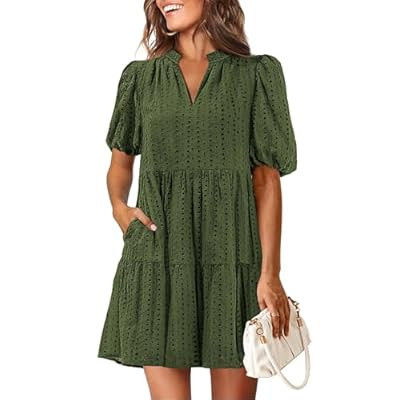 KIRUNDO Eyelet Summer Dresses for Women 2026 Mini Casual Hollow Out Sh… | Amazon (US)