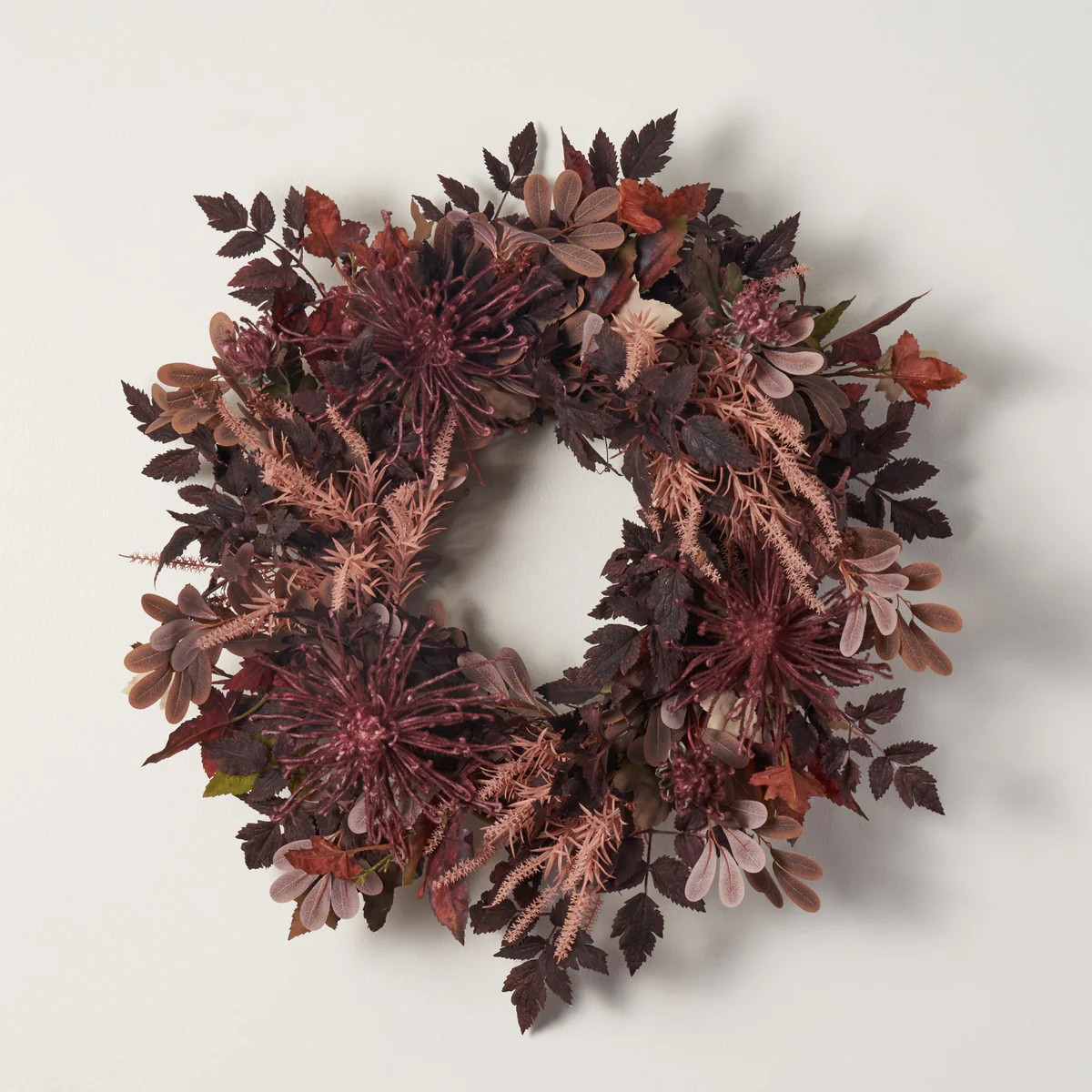 Spider Mum Gardens with Mauve Astilbe, Cimicifuga Ramosa Leaf Fall Front Door Wreath | Darby Creek Trading