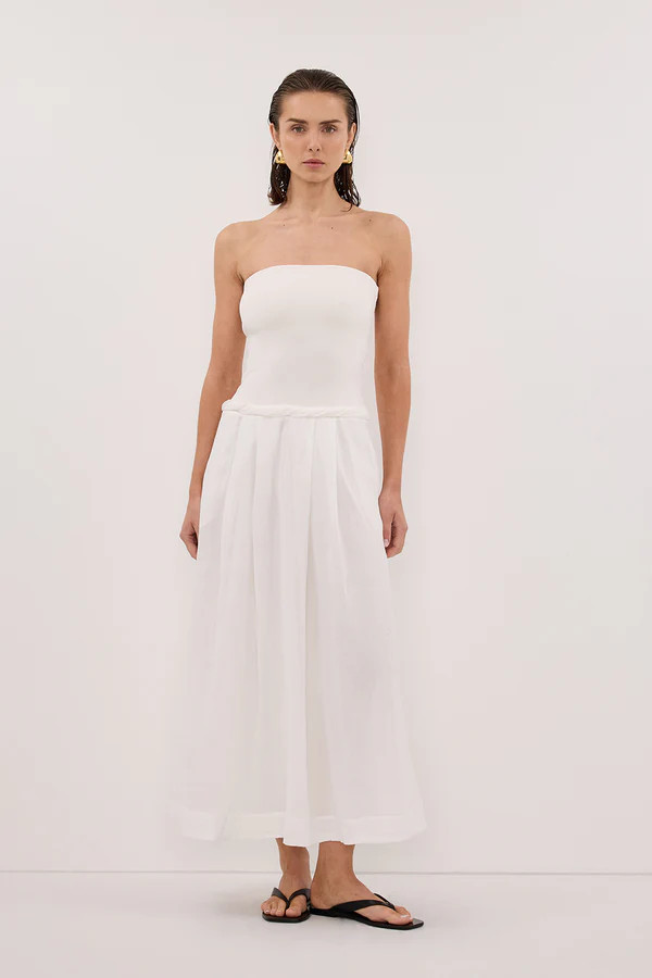 COCO WHITE STRAPLESS HYRBID MIDI DRESS | DISSH