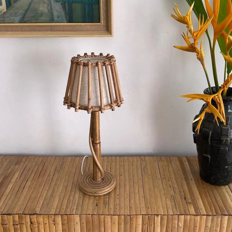 Rattan Table Lamp, Wicker Table Lamp, Mid Century Modern Light - Etsy | Etsy (US)
