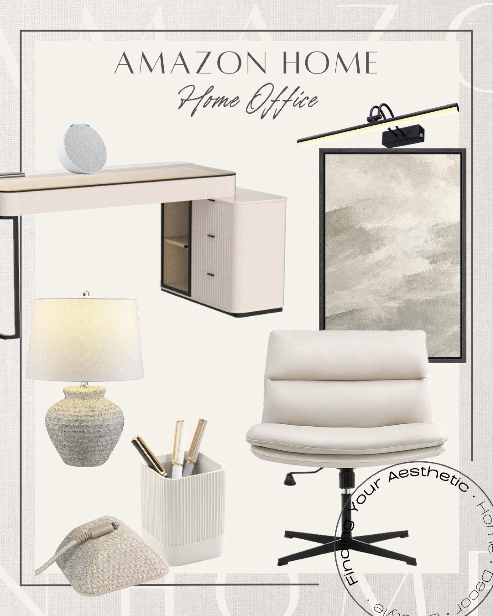 Home office inspo that is neutral and modern all with Amazon home finds 😍

Criss cross chair // cloud desk chair // modern artwork affordable // abstract art // gallery wall lighting // aesthetic home office // beige desk accessories // organic modern lamp // amazon styled home // fluted desk modern 

#LTKWorkwear #LTKHome #LTKSaleAlert