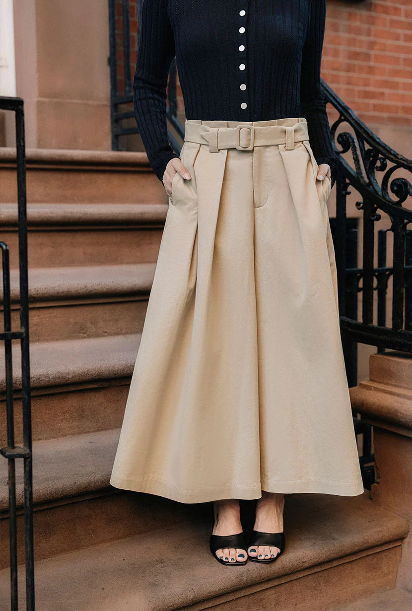 Darby Wide-Leg Cotton Pants - Khaki | Petite Studio NYC