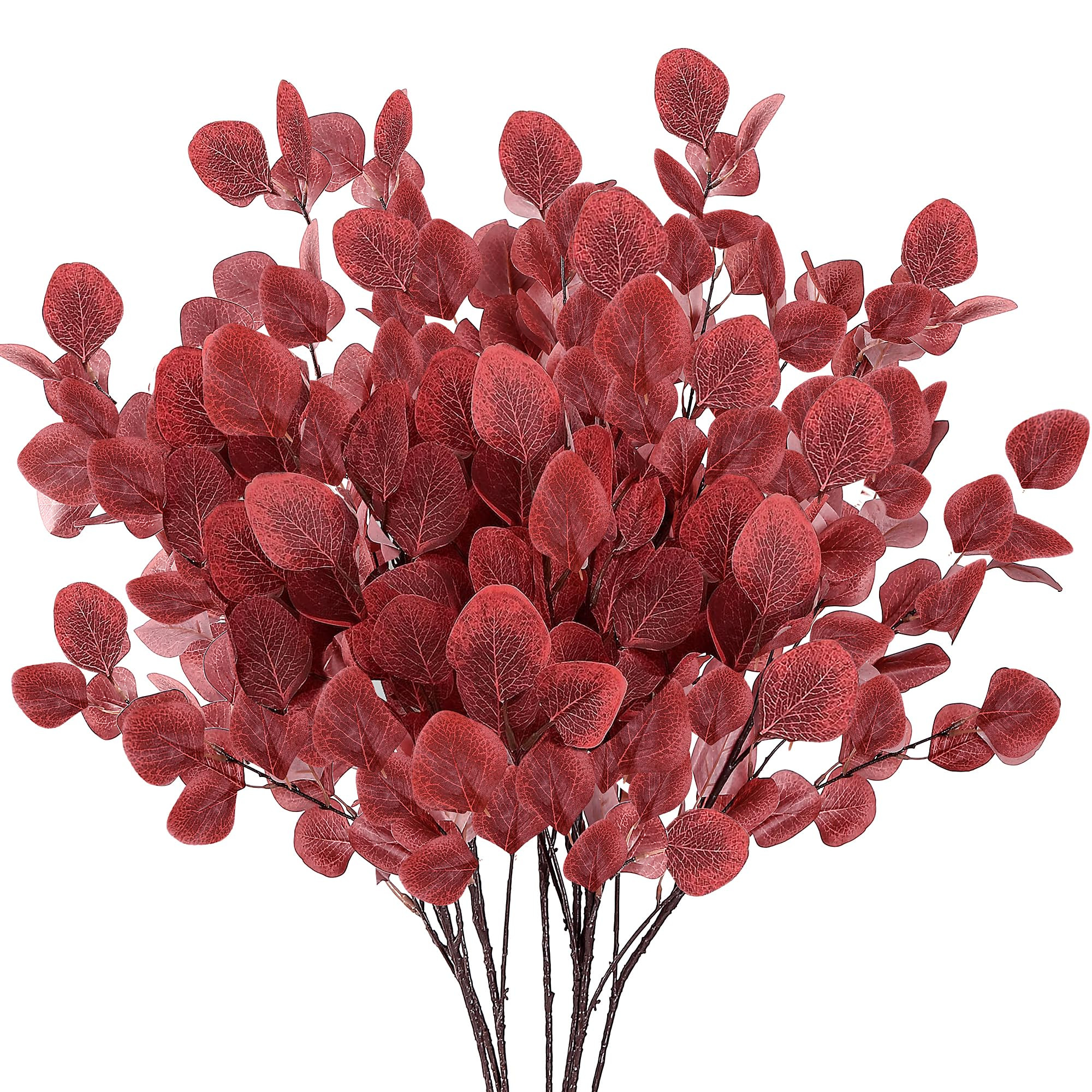 Sggvecsy Artificial Eucalyptus Leaves, 6 Pieces, 35.43 Inch Long, Red Color, Plastic and Silk Mat... | Amazon (US)