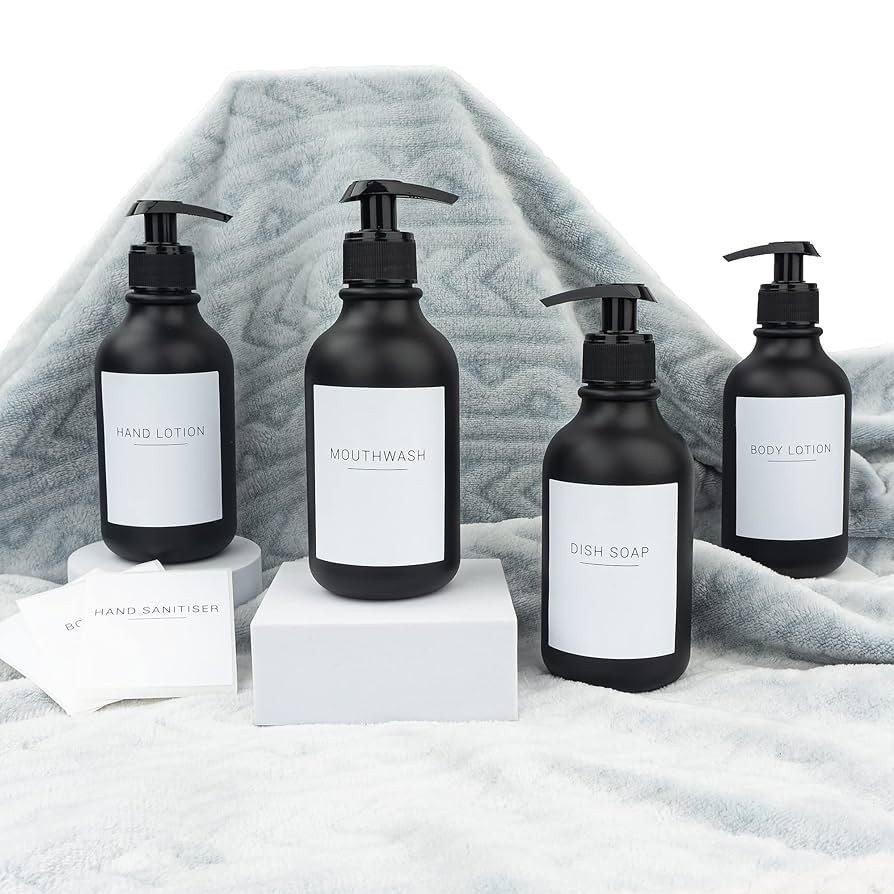 Ezebesta Set of 4 Matte Black 300ml Soap Dispensers with Lockable Pump Head Minimalist Lotion Bot... | Amazon (CA)
