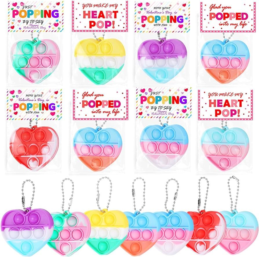 28Pcs Heart Shape Pop Fidget Toy with Valentine's Day Card for Kids,Valentines School Classroom E... | Amazon (US)