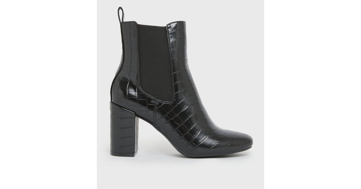 Black Faux Croc Block Heel Ankle Boots
						
						Add to Saved Items
						Remove from Saved It... | New Look (UK)