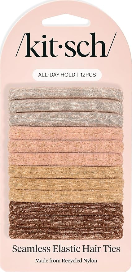 Kitsch Elastic Hair Ties No Damage | Stretchable Hair Bands - Neutral 12pcs | Amazon (US)