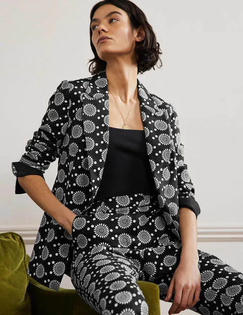 Thea Tailored Linen Blazer Black, Sun Geo Women Boden | Boden (US)